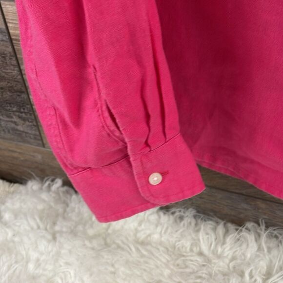 TALBOTS Linen Button Up Long Collared Sleeve Blouse Small Petite Pink - Picture 5 of 8